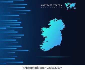 Ireland map with abstract blue background technology.