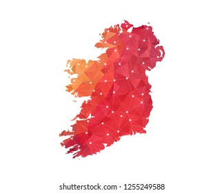 Ireland Map - Abstract geometric rumpled triangular low poly style gradient graphic on white background , line dots polygonal design for your . Vector illustration eps 10.