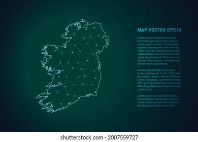 ireland map. Abstract mash line and point scales on dark background . 3D mesh polygonal network line, design sphere, dot and structure. Vector illustration eps 10.