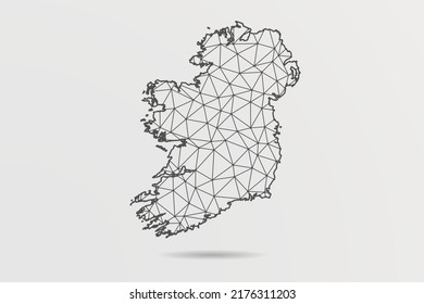 Ireland Map - Abstract mash line and point scales on white background with World Map. Wire Frame 3D mesh polygonal network line, design sphere, dot and structure - Vector illustration eps 10