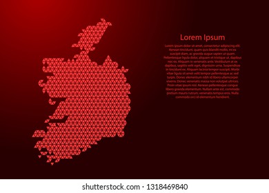 Ireland map abstract schematic from red triangles repeating pattern geometric background with nodes for banner, poster, greeting card. Vector illustration.