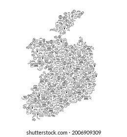 Ireland map from black pattern set icons of SEO analysis concept or development, business. Vector illustration.