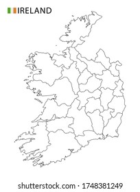 Ireland map, black and white detailed outline regions of the country. Vector illustration
