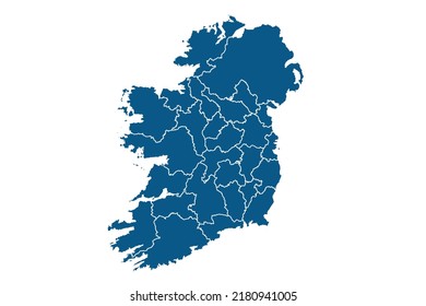 Ireland Map blue Color on White Backgound