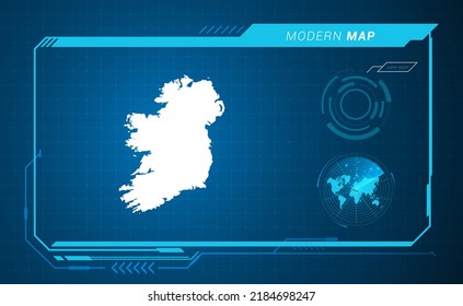 Ireland map of blue digital frame HUD, GUI, UI interface technology radar vector.
