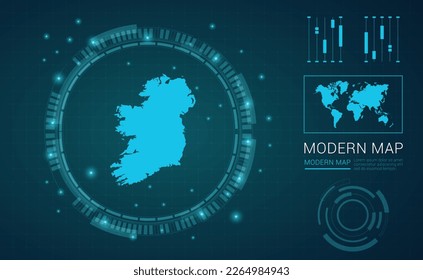 Irland Karte des blauen digitalen Frame Futuristic Sci Fi Modern User Vektor HUD, GUI, UI-Schnittstelle.