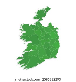 Ireland map with border highlighted regions, states, isolated on white background. Template map of Ireland. Detailed vector illustration.