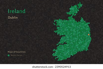 Ireland Map with a capital of Dublin Shown in a Mosaic Pattern