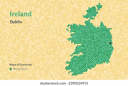 Ireland Map with a capital of Dublin Shown in a Mosaic Pattern
