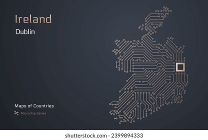 Ireland Map with a capital of Dublin Shown in a Microchip Pattern with processor. E-government. World Countries vector maps. Microchip Series