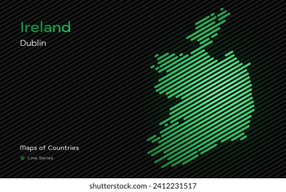 Ireland Map with a capital of Dublin Shown in a Line Pattern. Stylized simple vector map.