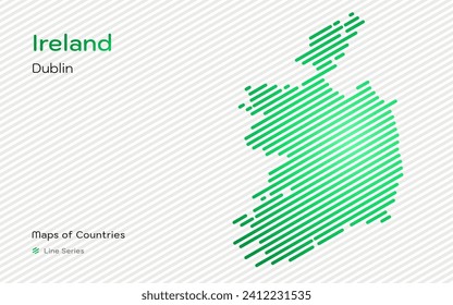 Ireland Map with a capital of Dublin Shown in a Line Pattern. Stylized simple vector map.