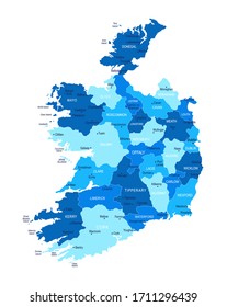 Ireland map. Cities, regions. Vector