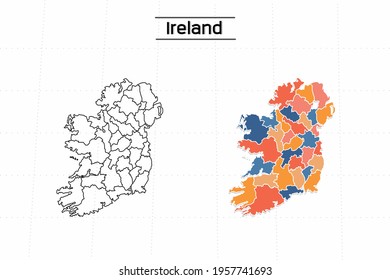 Ireland map city vector divided by colorful outline simplicity style. Have 2 versions, black thin line version and colorful version. Both map were on the white background.