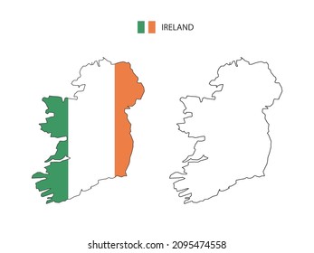 Ireland map city vector divided by outline simplicity style. Have 2 versions, black thin line version and color of country flag version. Both map were on the white background.