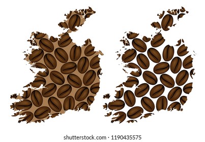Ireland -  map of coffee bean, Republic of Ireland map made of coffee beans,