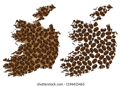 Ireland -  map of coffee bean, Republic of Ireland map made of coffee beans,