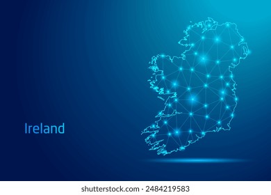 Mapa de Irlanda - concepto de tecnología de la comunicación, gráfico de bajo poli.