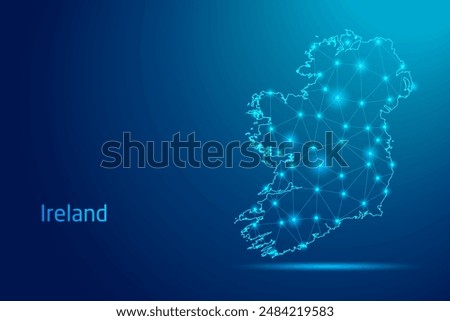 Ireland map - concept of communication technology, graphic of low poly.