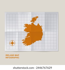 Ireland map country in folded grid paper