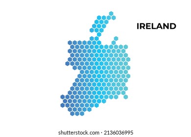 Ireland map digital hexagon shape on white background vector illustration