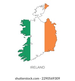 Ireland map and flag. Detailed silhouette vector illustration