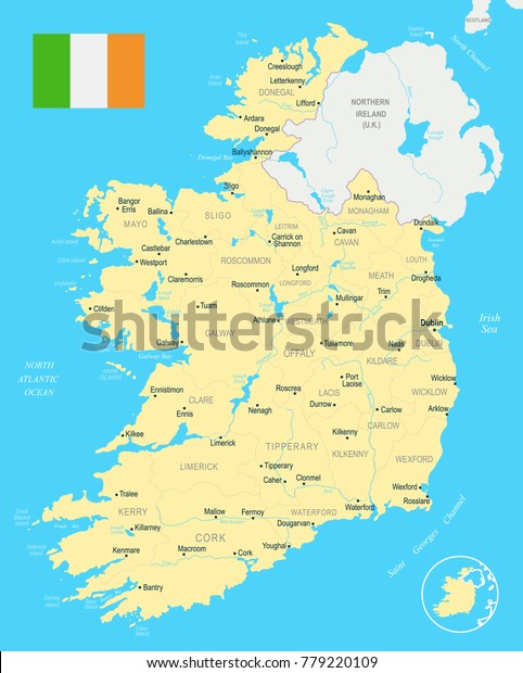 Ireland Map Flag High Detailed Vector Stock Vector (Royalty Free ...