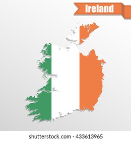 Ireland map with flag inside and ribbon