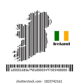 Ireland map flag made bar code, vector illustration.
