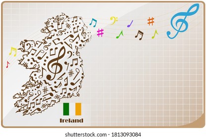 Ireland  map flag made from music notes. 