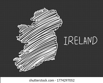 Ireland map freehand sketch on black background.