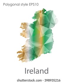 Ireland map in geometric polygonal style. Abstract triangle, modern design background