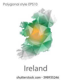 Ireland map in geometric polygonal style. Abstract triangle, modern design background