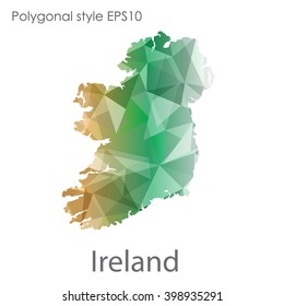 Ireland map in geometric polygonal style. Abstract triangle, modern design background