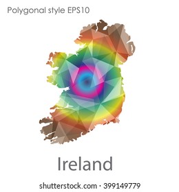 Ireland map in geometric polygonal style. Abstract triangle, modern design background