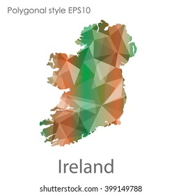 Ireland map in geometric polygonal style. Abstract triangle, modern design background