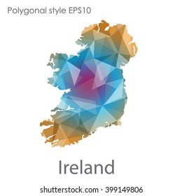Ireland map in geometric polygonal style. Abstract triangle, modern design background