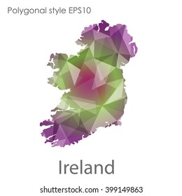 Ireland map in geometric polygonal style. Abstract triangle, modern design background