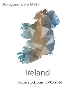 Ireland map in geometric polygonal style. Abstract triangle, modern design background