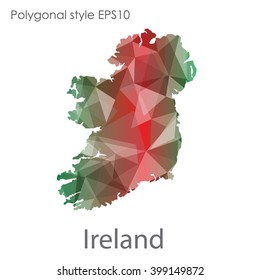 Ireland map in geometric polygonal style. Abstract triangle, modern design background