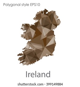 Ireland map in geometric polygonal style. Abstract triangle, modern design background