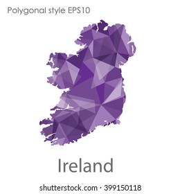 Ireland map in geometric polygonal style. Abstract triangle, modern design background