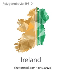 Ireland map in geometric polygonal style. Abstract triangle, modern design background
