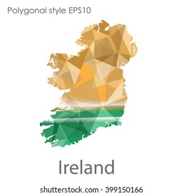 Ireland map in geometric polygonal style. Abstract triangle, modern design background