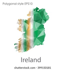 Ireland map in geometric polygonal style. Abstract triangle, modern design background