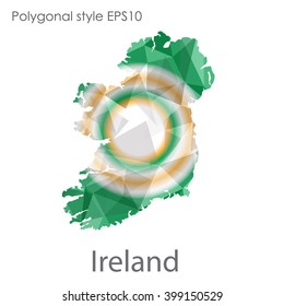 Ireland map in geometric polygonal style. Abstract triangle, modern design background