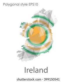Ireland map in geometric polygonal style. Abstract triangle, modern design background