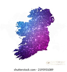 Mapa de Irlanda en azul geométrico con gradiente de estilo poligonal púrpura sobre fondo blanco. Ilustración vectorial Eps10.