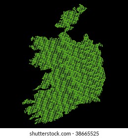 Ireland map with green binary code illustration