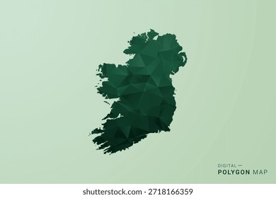 Mapa da Irlanda - Ilustração de vetor estilo polígono verde, baixo projeto geométrico poly com Silhueta limpa no fundo verde macio.